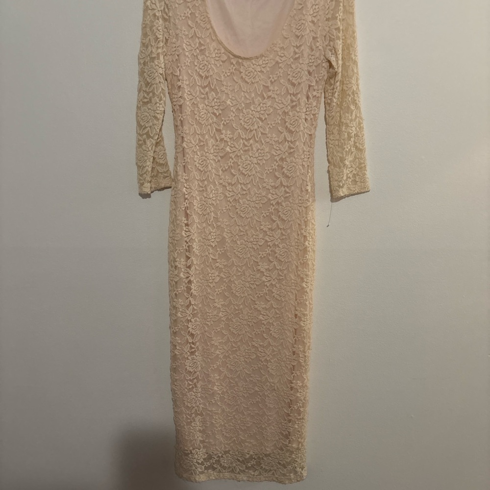 ASOS Bohemian Maxi Dress Women's Small Ivory Lace V-Neck‎ Long Sleeve 9